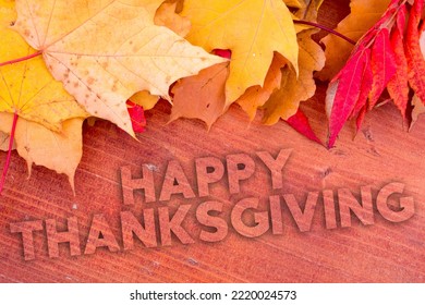 Autumn leaves, objects with Thanksgiving text. Natural patterns, color design. - Shutterstock ID 2220024573