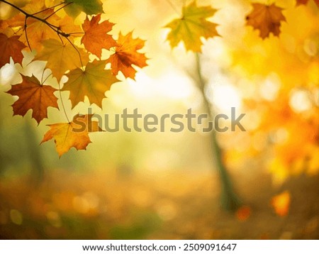 Autumn leaves on the sun and blurred trees . Fall background. Autumn Background