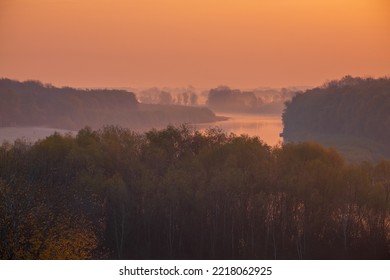 Autumn Misty Sunrise Over The River 