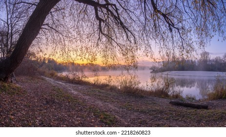 Autumn Misty Sunrise In The Village 