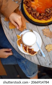 Autumn Moments With Pumpkin Spice Latte And Pumpkin Cheesecake 