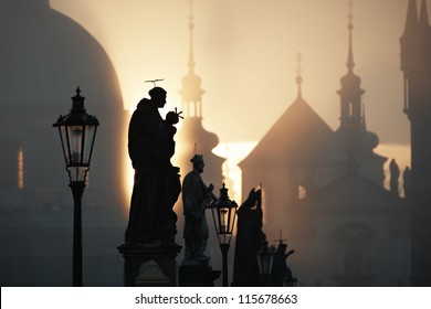 Autumn morning - Statues on Charles Bridge, Prague, Czech Republic - Powered by Shutterstock