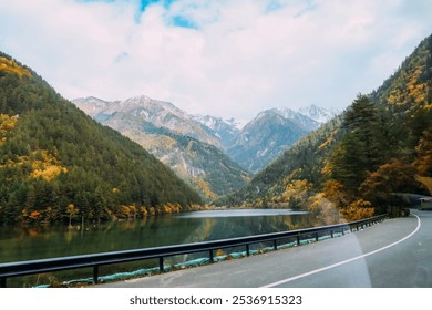 Autumn mountain of pine trees in Sichuan at Jiuzhai Valley National Park - Powered by Shutterstock