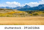 Autumn Mountain Valley at Mt. Sneffels - Panoramic autumn mountain valley view at the base of Mount Sneffels, 14,158-ft (4,315m), the highest peak in its namesake Sneffels Range of San Juan Mountains.