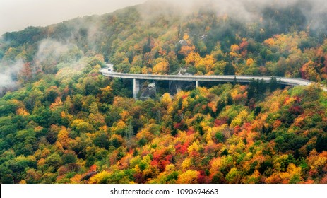 Autumn On The Blue Ridge Parkway At The Linn Cove Viaduct With Fog	