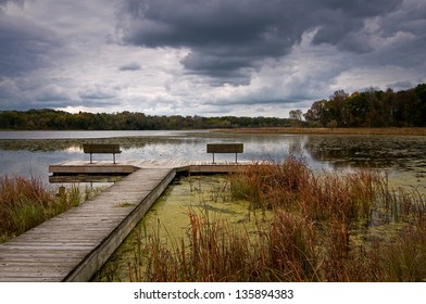 Autumn On Lake Defiance An Overcast Fall Day On Lake Defiance, Moraine Hills State Park, McHenry County, Illinois.