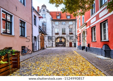 Autumn on medieval street in old Riga. The city is capital of Latvia that is well known to be a very popular tourism destination in the Baltic region 