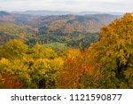 autumn in the Palatine Forest near the Vosges with view on ruin Fleckenstein and Wegelnburg, Palatine Region near Nothweiler in the German State of Rheinland-Pfalz