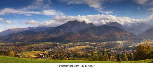 Autumn Panorama Of High Tatra Mountains And Zakopane, Poland