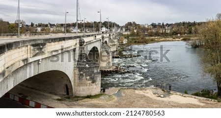 autumn panoramic view of the 18th century stone bridge Wilson bridge over the Loire river in Tours is one of the largest cities in the Centre-Val de Loire region of France
