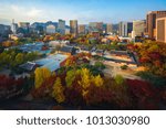 Autumn park and temple in old palace in Seoul city, Seoul, South Korea, Asia