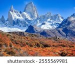 Autumn in Patagonia. Mount Fitz Roy, Argentina. A unique and beautiful scenery. Fitz Roy mountain, Patagonia, El Chalten - Argentina