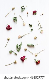 Autumn Pattern Made Of Dried Rose Flowers, Top View, Flat Lay