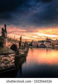Autumn in Prague, Czech republic, view on Vltava river and Charles bridge in sunset - Shutterstock ID 1523566526