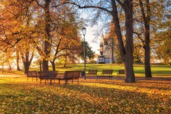 Autumn In Prague (Praha), Beautiful Letna Park (Letenske Sady) In Sunlight, Sunny Landscape, Popular Tourist Destination, Czech Republic