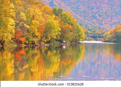 Autumn Reflections In Kanawha River West Virginia