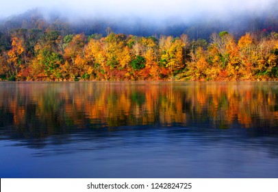 Autumn, Rising Mist, Burnsville Lake, Braxton County, West Virginia, USA