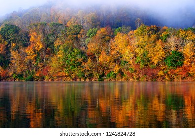 Autumn, Rising Mist, Burnsville Lake, Braxton County, West Virginia, USA