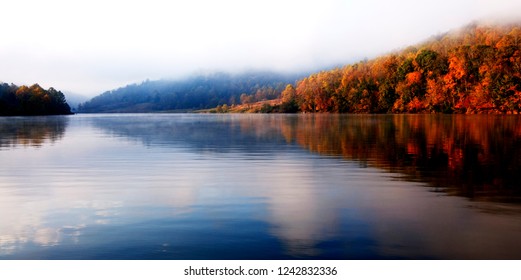 Autumn, Rising Mist, Burnsville Lake, Braxton County, West Virginia, USA