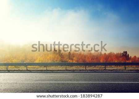 autumn road in sunset time