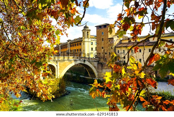 Autumn Rome Roman Bridge Autumn Landscape Stock Photo (Edit Now) 629141813