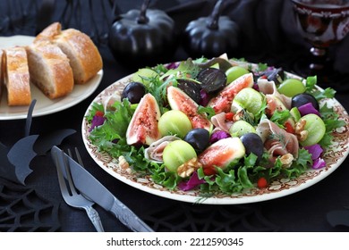 Autumn Salad With  Fig And Grape On Plate