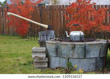 Autumn Scene Kettle On Grill Fire Stock Photo Edit Now