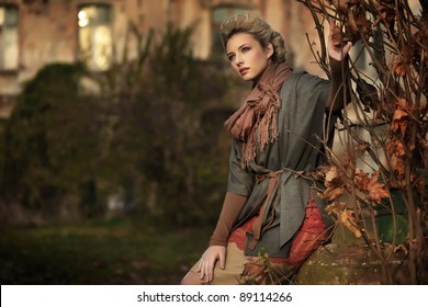 Autumn scenery and blond beauty