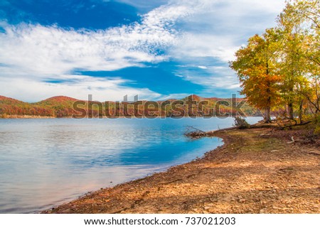 Similar – Image, Stock Photo Mountain lake shore with reeds and water reflection