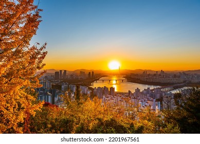 Autumn Season,Seoul City South Korea And Sunrise