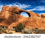 Autumn at the Skyline Arch in Arches National Park in Utah.