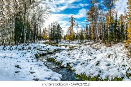 Autumn snow nature river stream scenery - Powered by Shutterstock