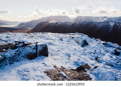 Autumn snow on the plateau in sunny day. Khibiny mountains, Murmansk region, Russia. - Shutterstock ID 1225613953