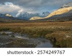 Autumn spotlight. beartooth Mountains, Soda Butte Creek, Lamar Valley