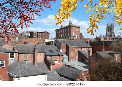 Autumn In Stockport UK. Part Of Greater Manchester. Townscape With Church.