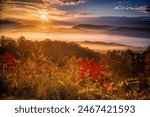 Autumn sunrise at Foothills Parkway West in the Great Smoky Mountains National Park in Tennessee