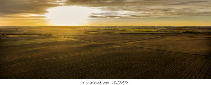 Autumn Sunrise Panoramic Over South Dakota Farm Land