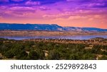 Autumn sunset landscape over the mountains and Abiquiu Lake in New Mexico, USA