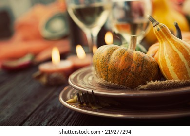 Autumn table setting with pumpkins.  Thanksgiving dinner and autumn decoration. - Powered by Shutterstock