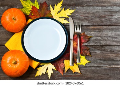 Autumn Table Thanksgiving Dinner Empty Plates Stock Photo 1824376061 ...