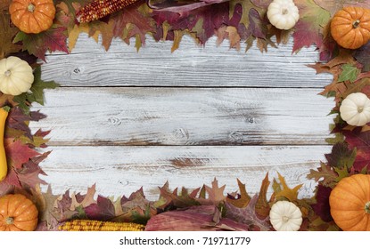 Autumn Thanksgiving foliage and seasonal vegetable decoration background 