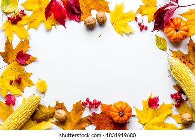Autumn or Thanksgiving frame with leaves and pumpkins, top view - Shutterstock ID 1831919680