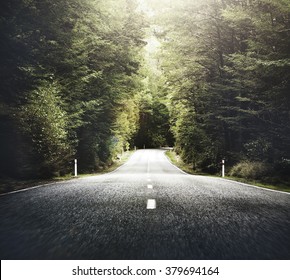 Autumn Themed Country Road With Mountain Range Concept