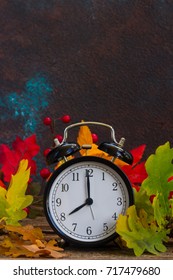 Autumn Time - Fall Leaves With Alarm Clock