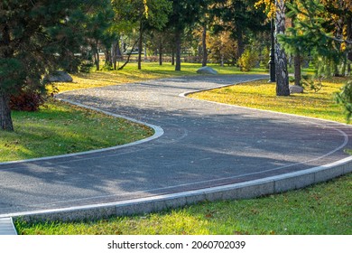 Autumn Time. Jogging And Cycling Path In The City Park.