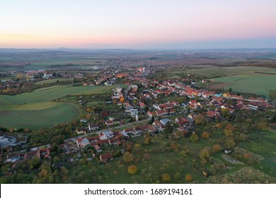 autumn township Pozořice, Pálava in the background