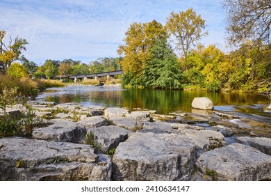 Autumn Tranquility at Huron River with Rustic Bridge