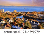 Autumn in Trondheim, aerial view of the Trondheim fjord and the island Munkholmen 