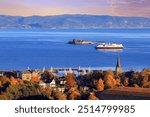 Autumn in Trondheim, aerial view of the Trondheim fjord and the island Munkholmen