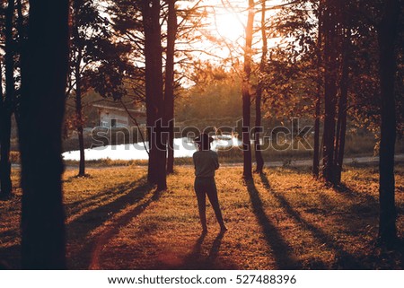 Similar – Image, Stock Photo Young man relaxing outdoors during workout in a forest